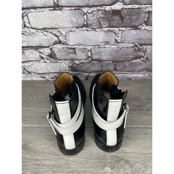 BALENCIAGA Black White Leather Calfskin Chelsea Buckle Ankle Boots Women 37EU/6M - Picture 6 of 16
